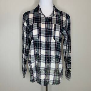 Vanilla Star Plaid Flannel Bleach Dyed Shirt Small